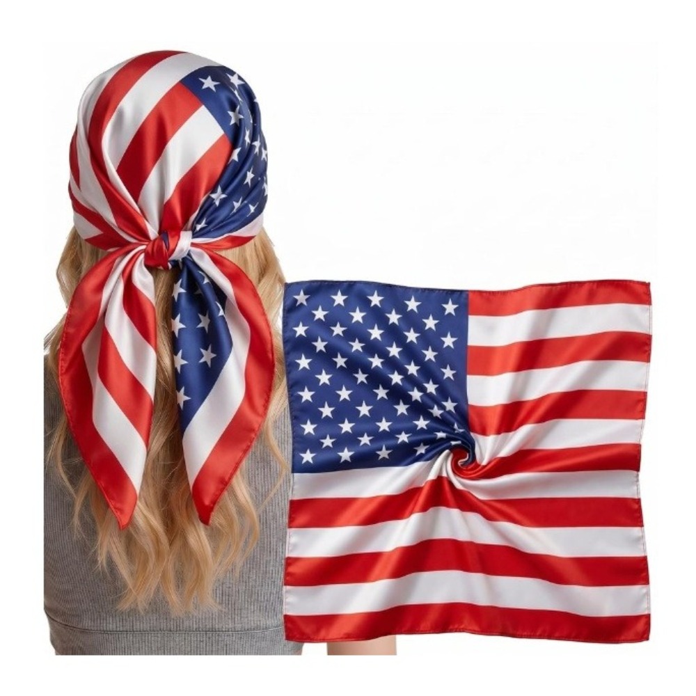 American Flag Scarf Women OS Red White Blue Patriotic USA Bandana